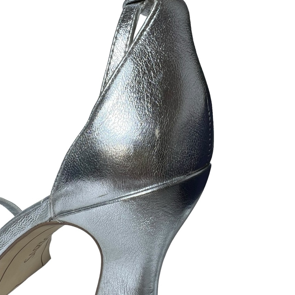 Franco Sarto Dolores Silver Leather Ankle Strap Heeled Sandals, Size 10 - Picture 8 of 9